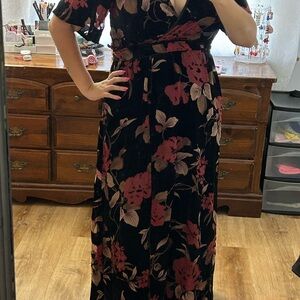 Baltic Born Pink and Red Floral Maxi Dress V-neck